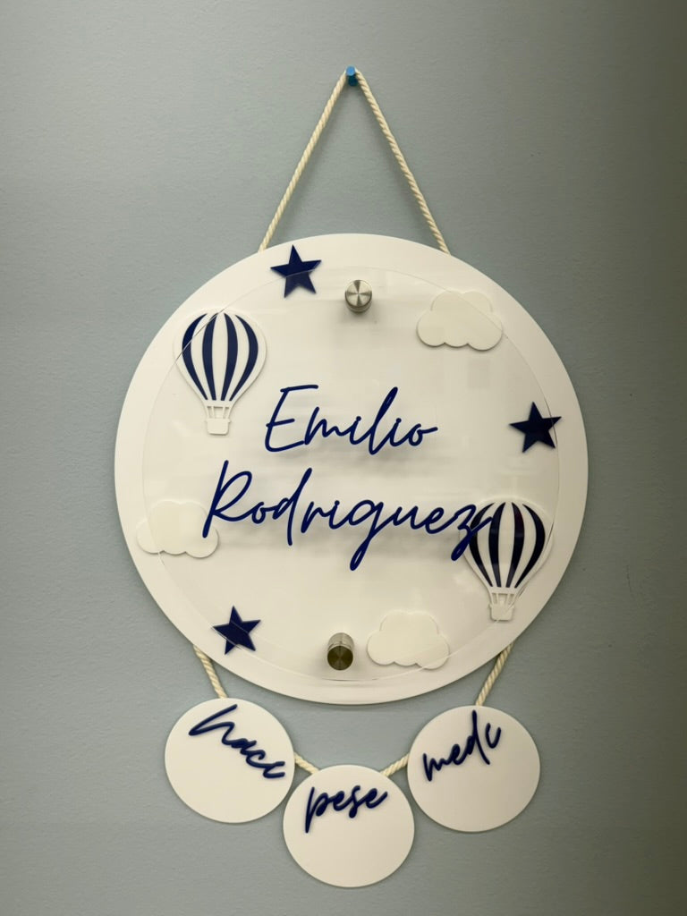Hot Air Balloon Birth Stats Hanging Door Sign