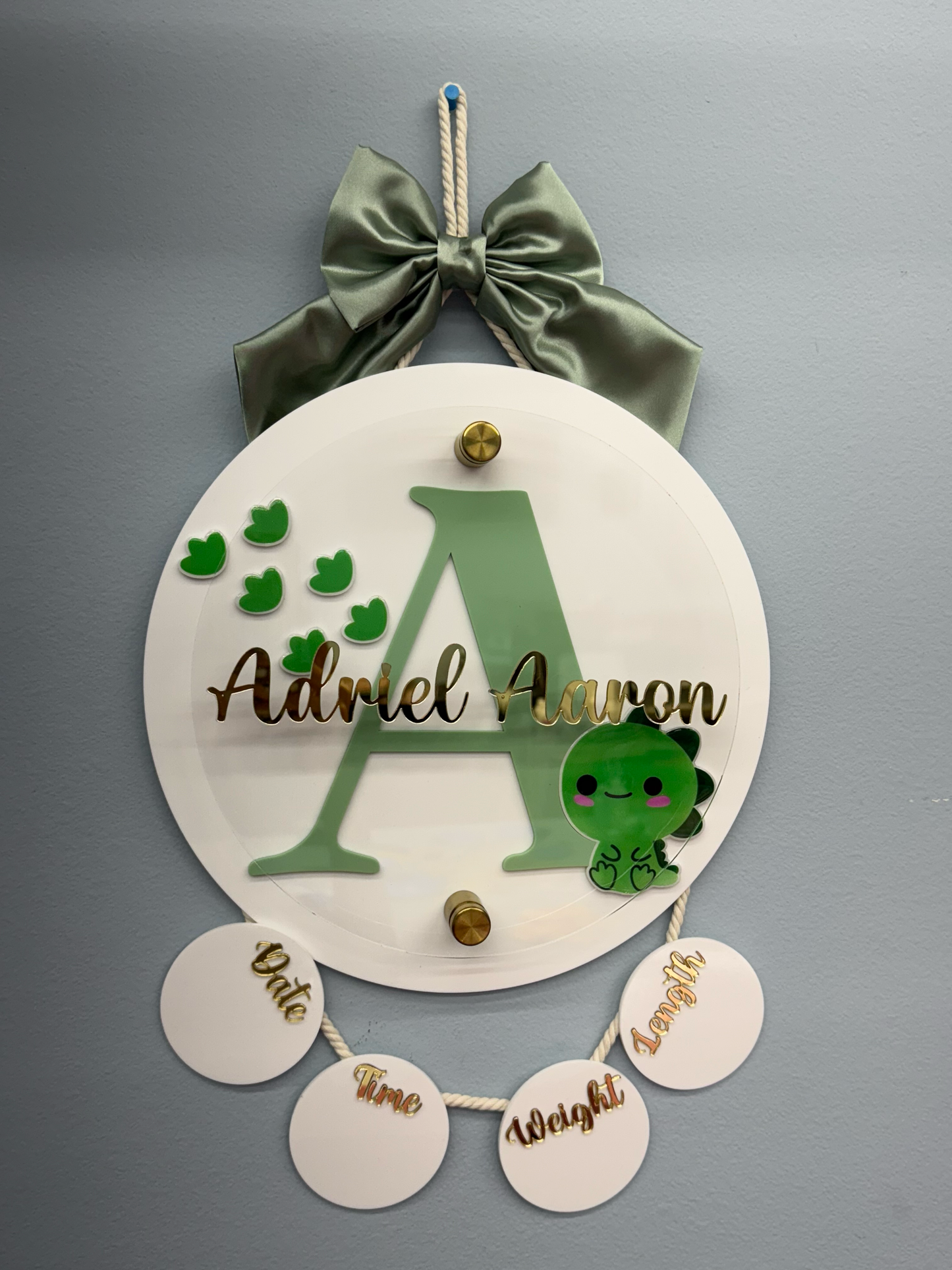 Little Dinosaur Birth Stats Hanging Door Sign
