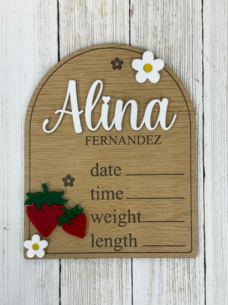 Strawberry Baby Stats Sign
