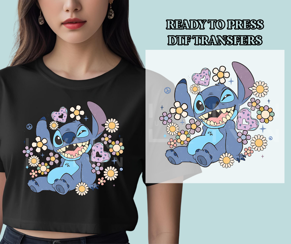 Blue Alien Flowers DTF Print