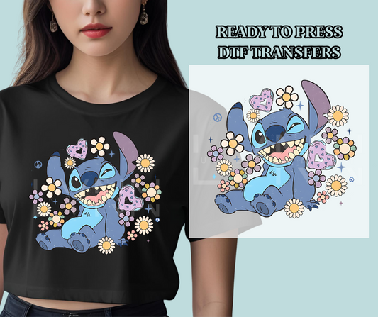Blue Alien Flowers DTF Print