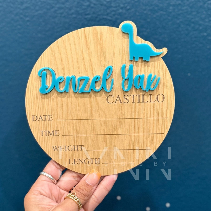 Baby Birth Stats Sign Dino (Wood)
