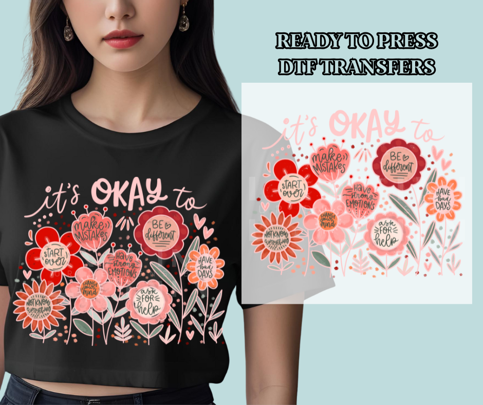 Pink Blooming Garden Mental Health Reminders - DTF Print