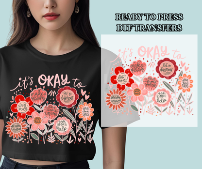 Pink Blooming Garden Mental Health Reminders - DTF Print