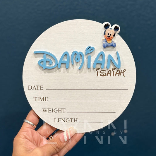 Baby Mickey Mouse Birth Stats Sign