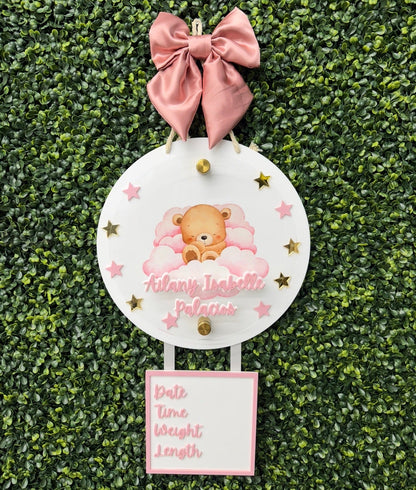 Baby Bear Birth Stats Hanging Door Sign