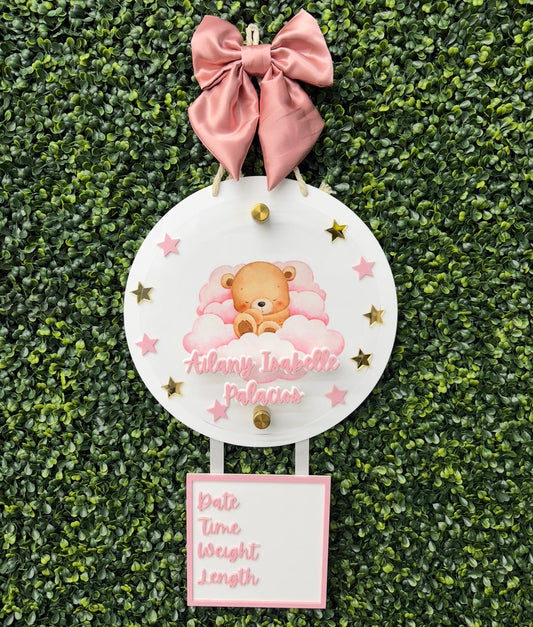 Baby Bear Birth Stats Hanging Door Sign