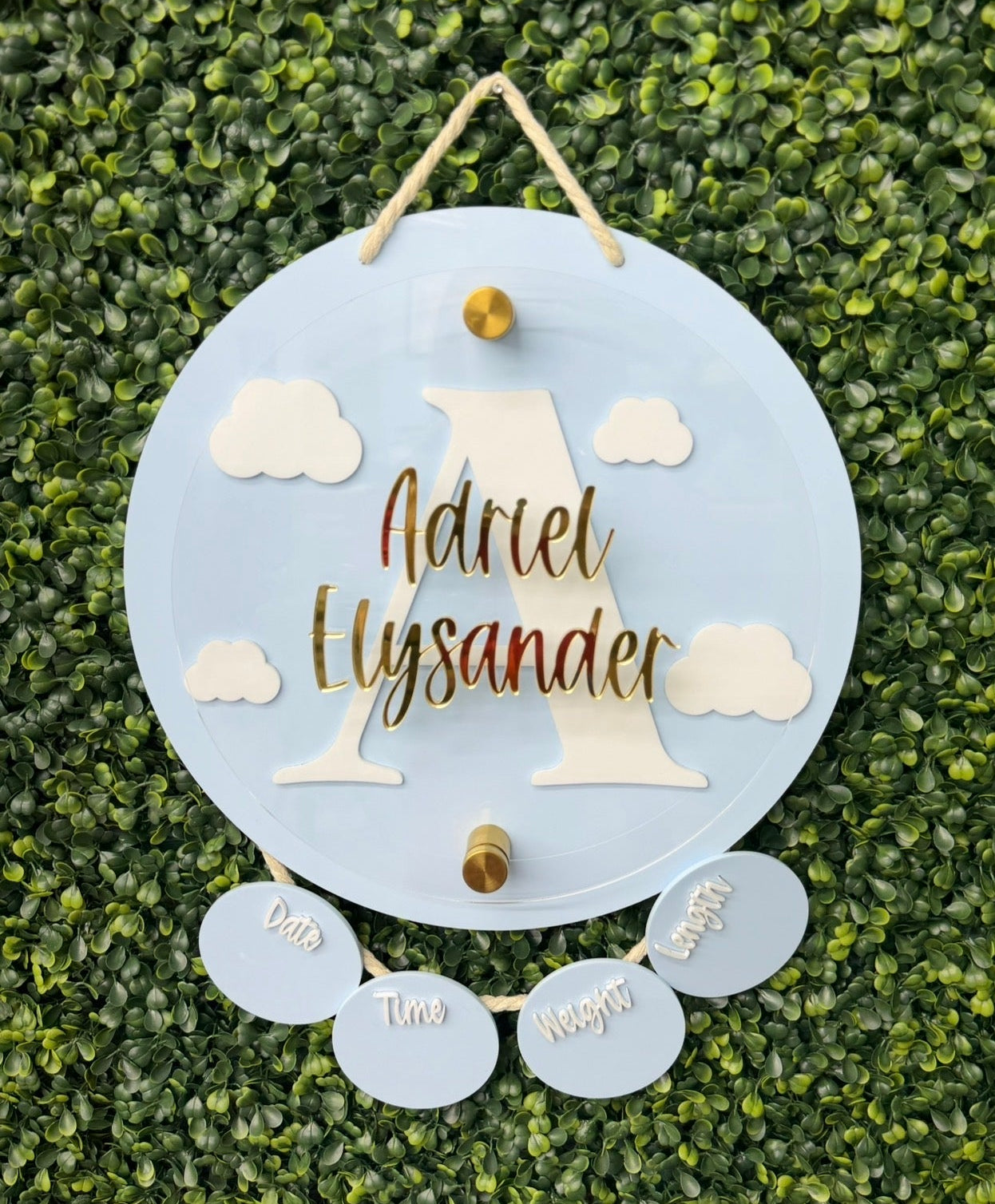 Cloud Birth Stats Hanging Door Sign