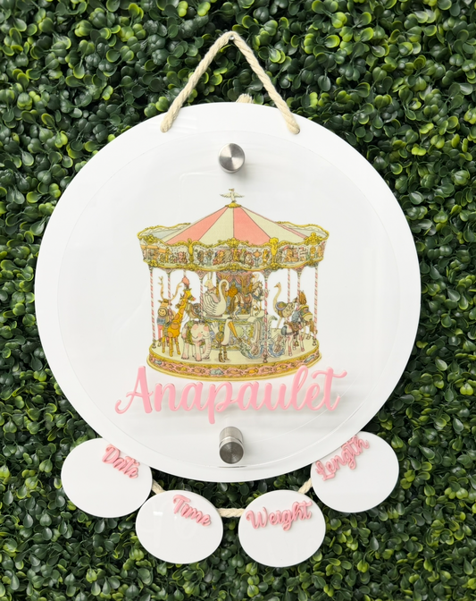 Carousel Birth Stats Hanging Door Sign