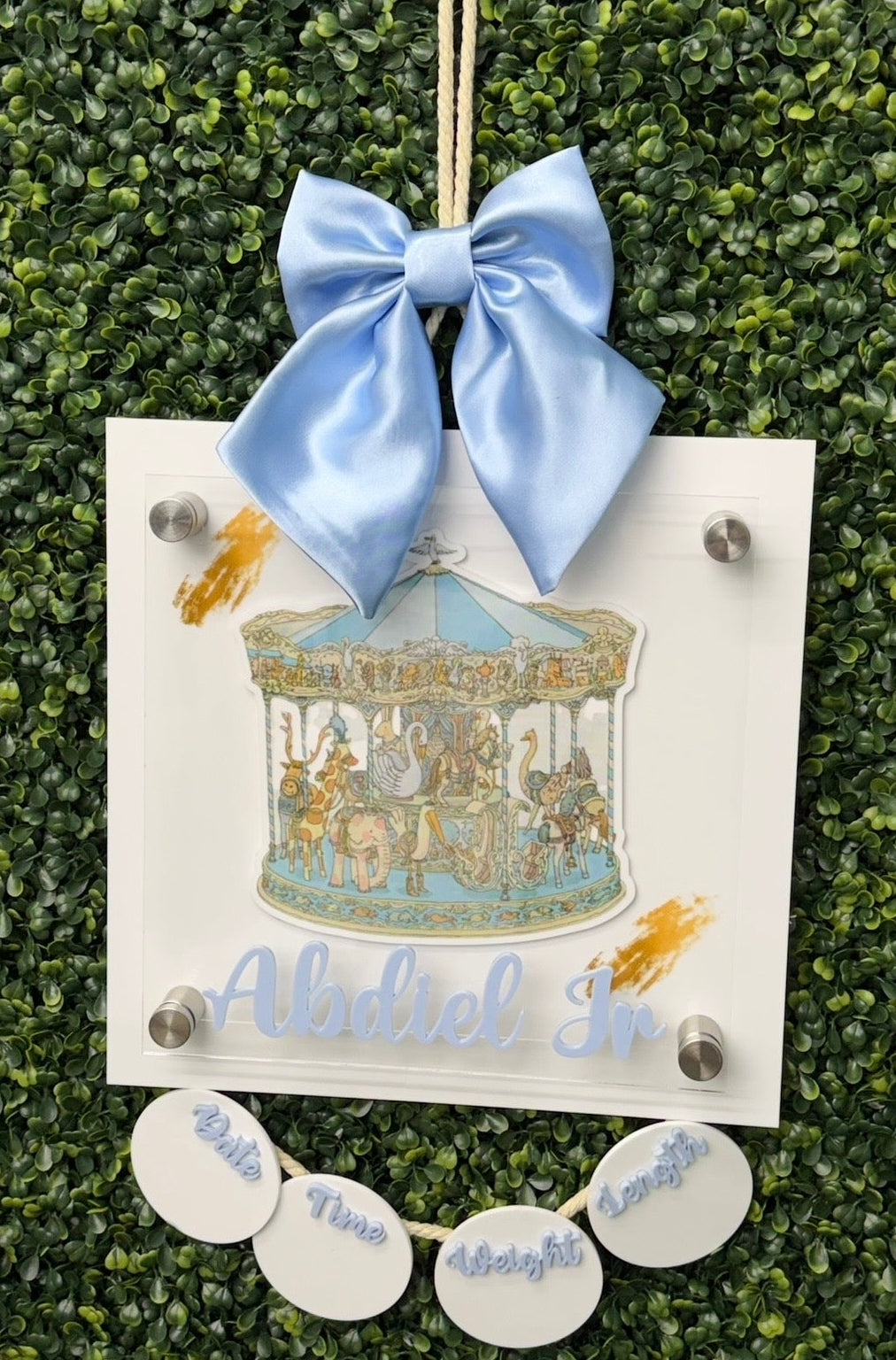 Carousel Birth Stats Hanging Door Sign - Square