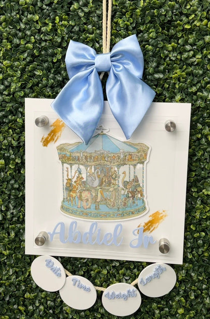 Carousel Birth Stats Hanging Door Sign - Square