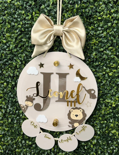 Baby Animal Birth Stats Hanging Door Sign