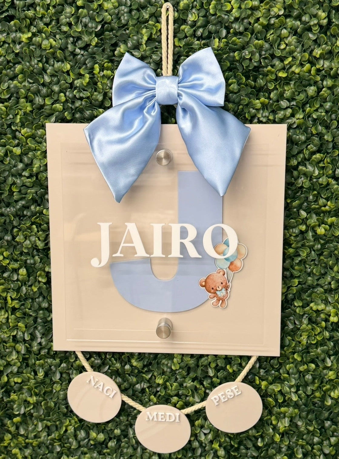 Little Bear Birth Stats Hanging Door Sign - Square