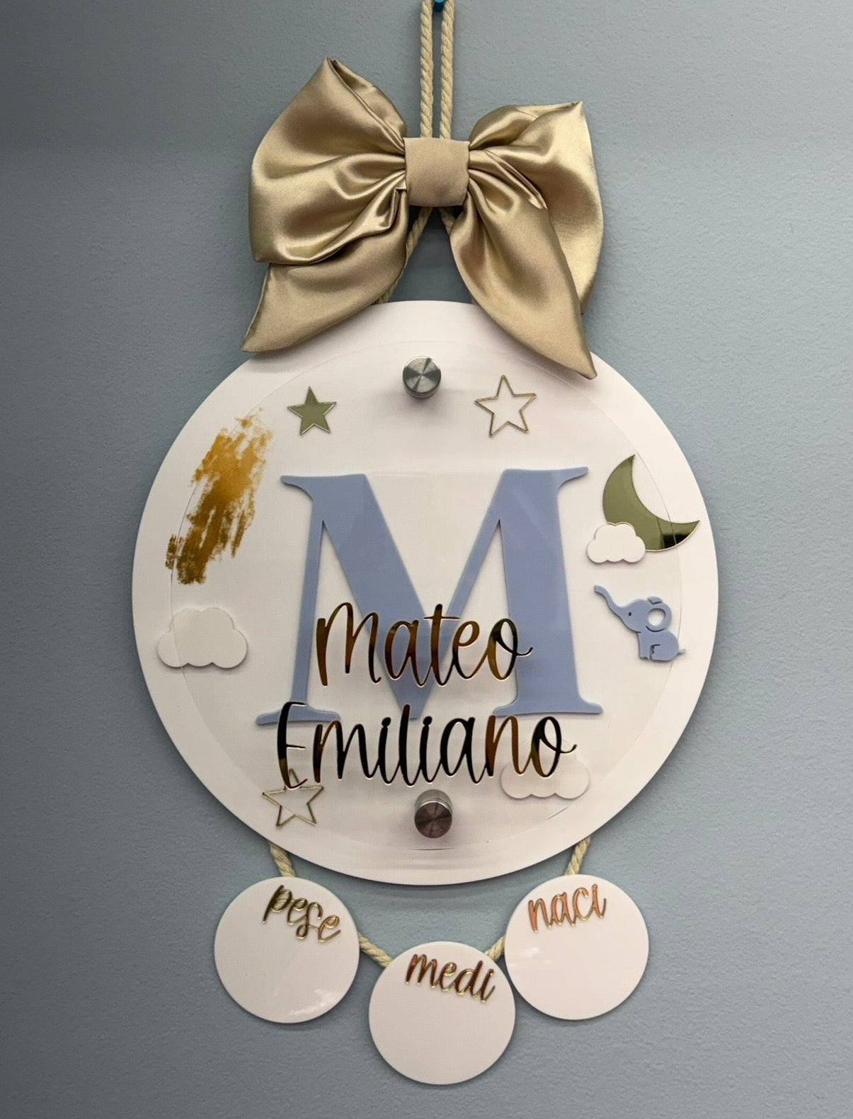 Dreamy Elephant Birth Stats Hanging Door Sign