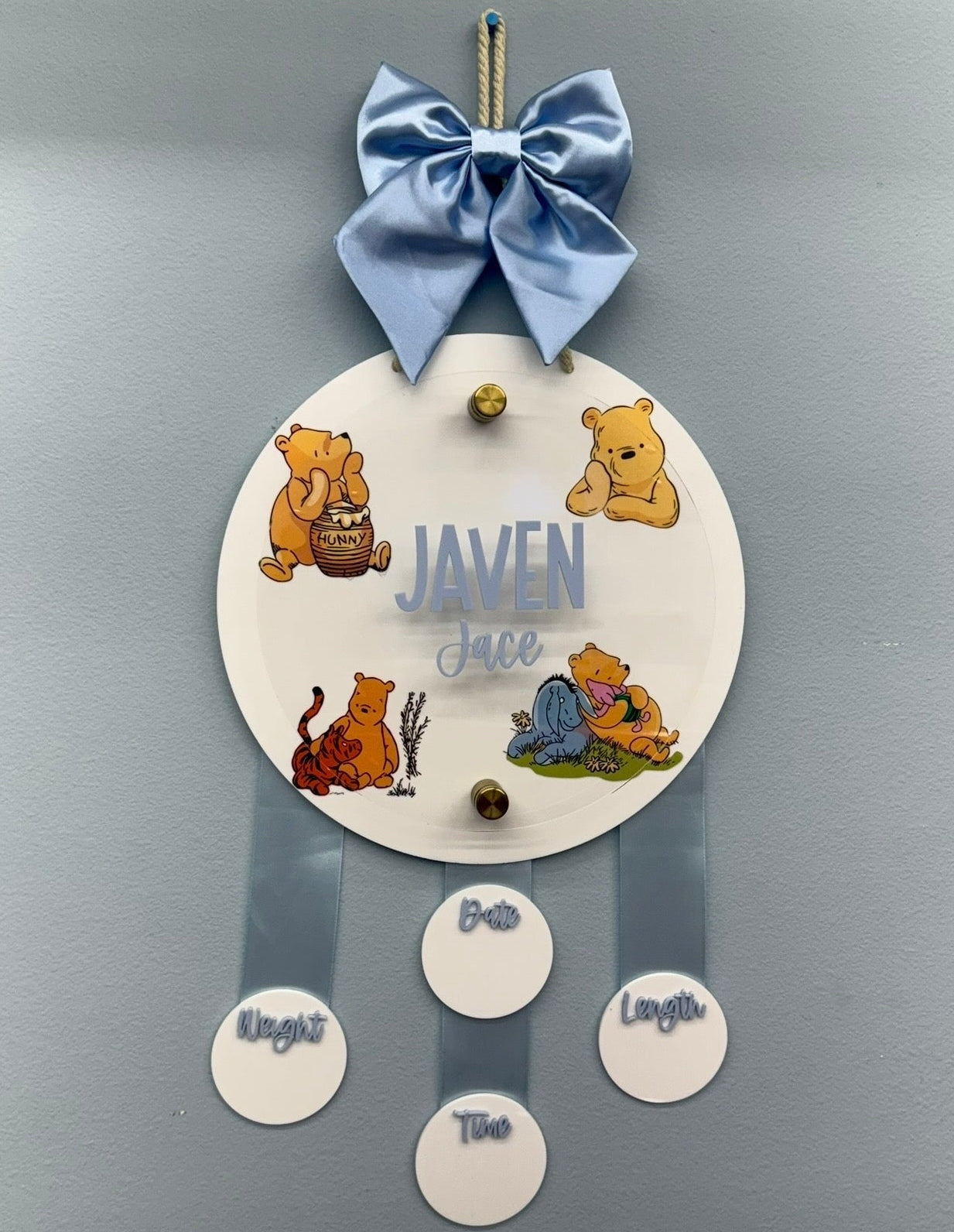 Winnie the Pooh Inspired Birth Stats Hanging Door Sign
