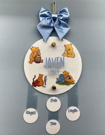 Winnie the Pooh Inspired Birth Stats Hanging Door Sign
