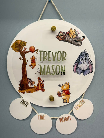 Winnie the Pooh Inspired Birth Stats Hanging Door Sign