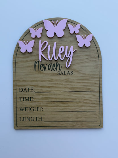 Butterfly Birth Stats Sign