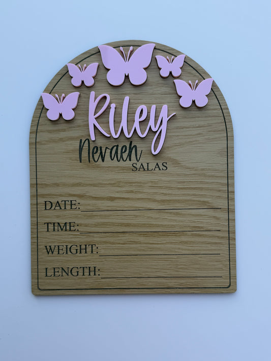 Butterfly Birth Stats Sign