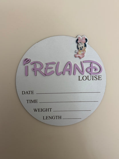 Baby Minnie Mouse Birth Stats Sign