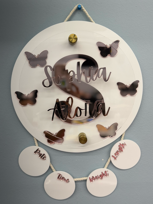 Butterfly Birth Stats Hanging Door Sign